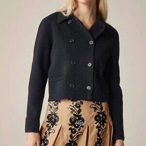 J. Crew Marielle Cropped Cardigan Black Cotton Old Money Quiet Luxury Preppy M